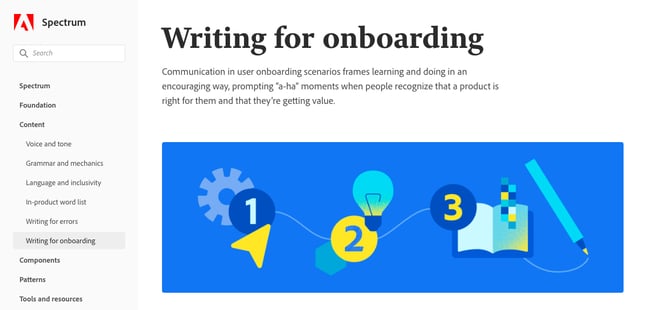 Directrices de contenido de Spectrum, el sistema de diseño de Adobe