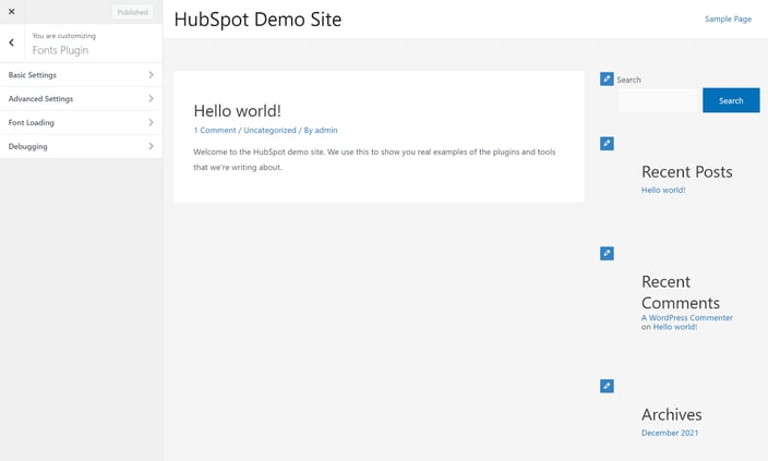 changing fonts in wordpress with a plugin