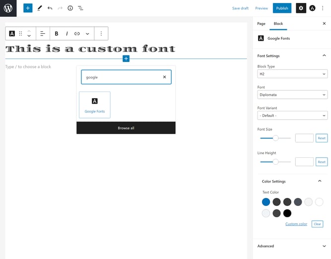 Google fonts block wordpress