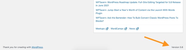 the wordpress version number in the bottom corner of the admin interface