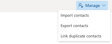 Outlook's dropdown menu to import and export contacts