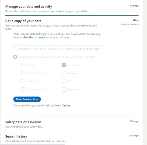 How to Export/Download LinkedIn Contacts: Step 7