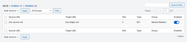 redirection list in the wordpress redirect plugin all in one seo