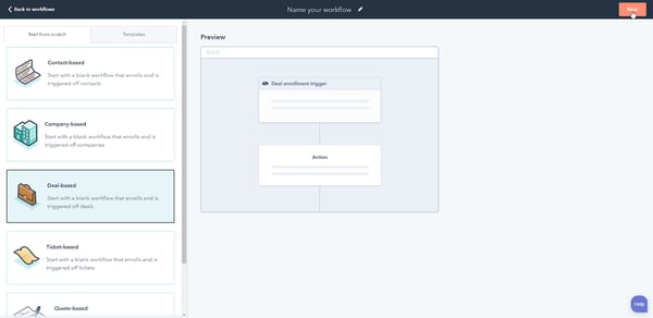 Screen to set up a new Workflow