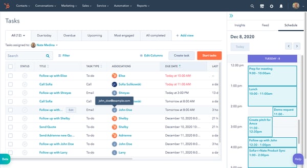 Calendar panel on right of Tasks app dashboard