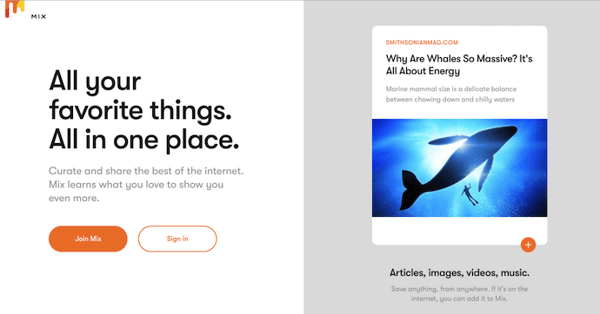 Website banner for Mix, formerly StumbleUpon