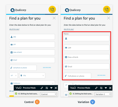Marketing Variables to A/B Test: form qualicorp