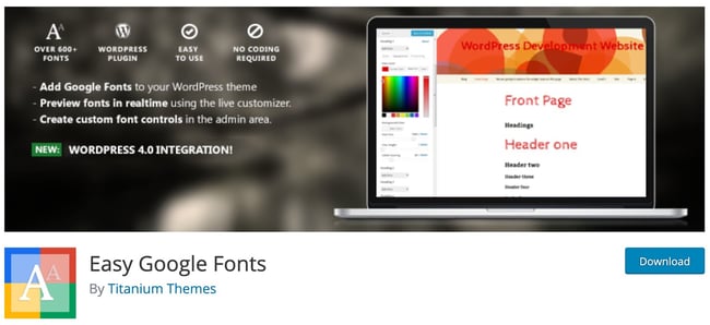 download page for the wordpress google fonts plugin easy google fonts