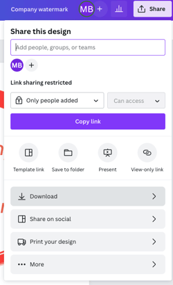 how to create a watermark on Canva step 4: Menu sidebar with download button