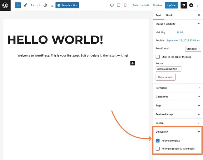 disablign pingbacks in wordpress on a specific post