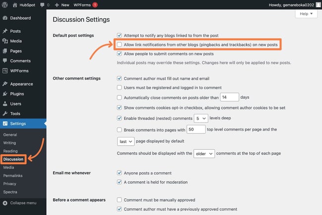 disabling pingbacks in wordpress on all posts