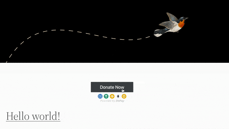 User making donation with crypto wallet via a donation popup on WordPress site created with DePay Donations plugin