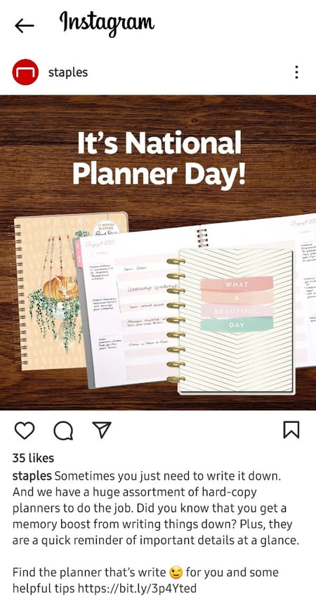 staples-instagram-content-promotions.jpg Staples promotional Instagram post for National Planner Day.