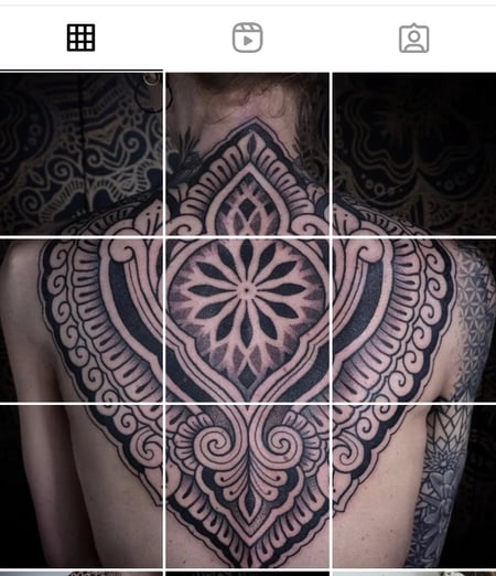 An Instagram photo mosaic of a back tattoo by MyStory Wiesbaden