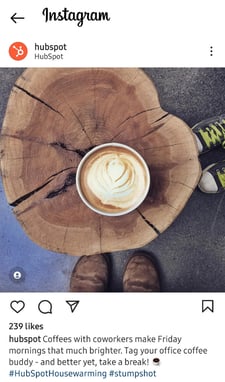 hubspot-instagram-tag-coffee-buddies.jpg Hubspot tag a friend instagram post example encouraging users to tag coworkers