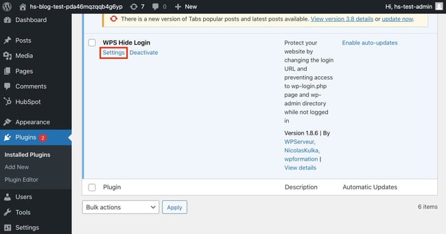 WPS Hide Login settings