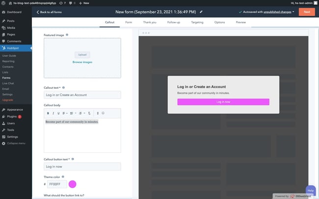 WordPress login popup: customize callout of login popup form