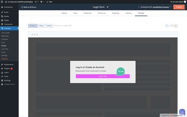 wordpress login popup