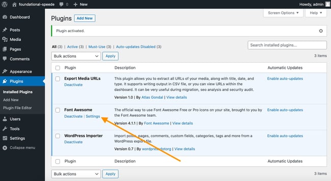 wordpress icons: Click Font Awesome plugin settings before adding icons to WordPress site