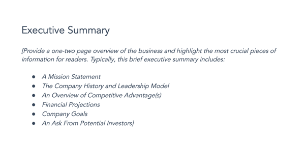 Annual business plan template, executive summary