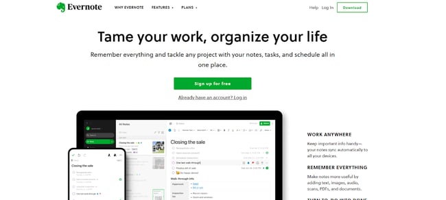 b2b website examples: evernote