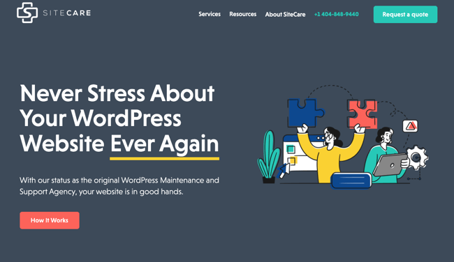 best wordpress maintenance services: sitecare
