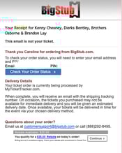 Email confirmation example from BigStub
