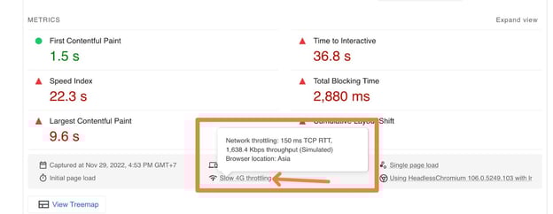 example of Google PageSpeed Insights score