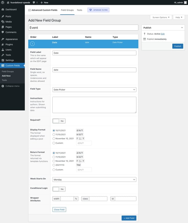 How to Use Advanced Custom Fields: add custom fields of field group