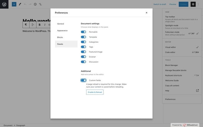 How to Use Custom Fields in WordPress: Toggle on Custom Fields