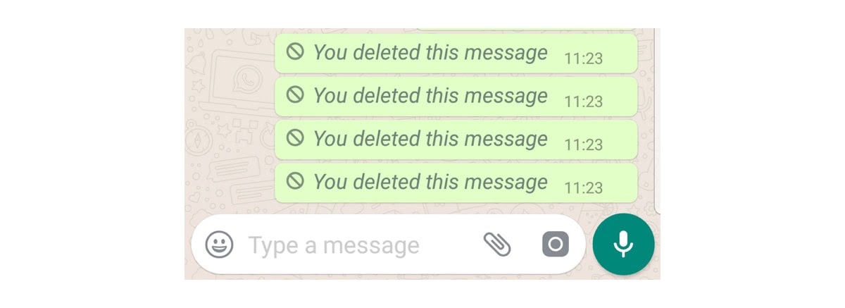 "You deleted this message" repeated four times in WhatsAPP