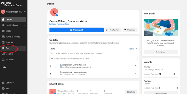 how to use facebook meta business manager: ads manager sidebar