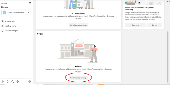 how to use facebook meta business manager: pages go to business settings