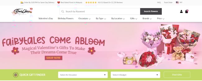 Best florist websites  design example from Flower Chimp.