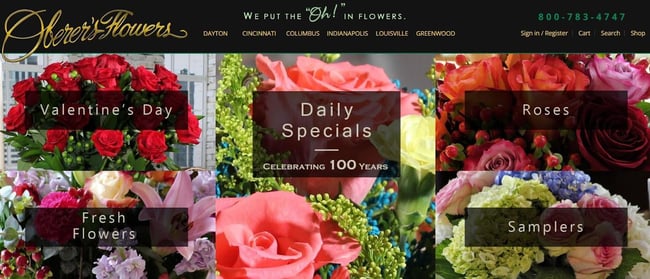 Best florist websites  design example from Oberers Flowers.