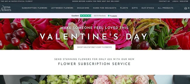 Best florist websites  design example from Arena Flowers.