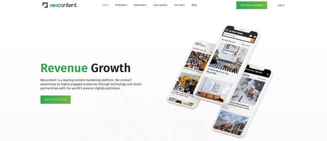 the homepage for the AdSense alternative revcontent