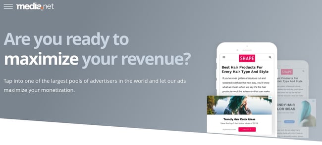 the homepage for the AdSense alternative Media.net