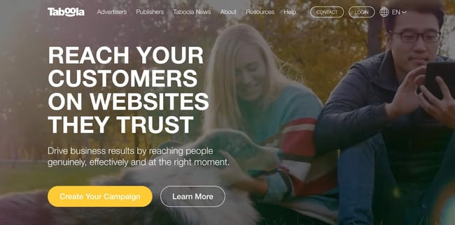 the homepage for the AdSense alternative taboola