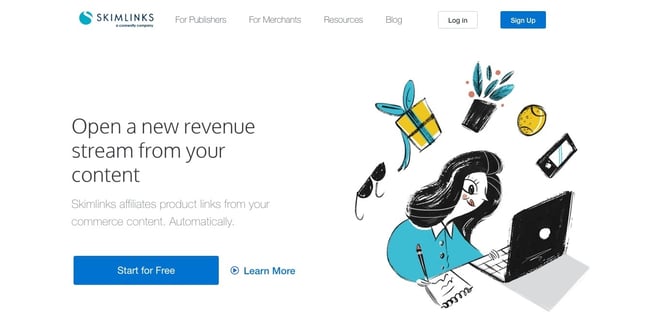 the homepage for the AdSense alternative skimlinks
