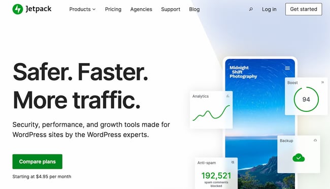 home page for the wordpress updates plugin jetpack