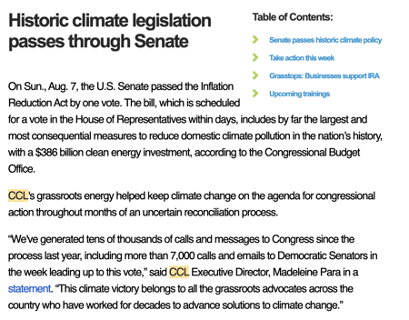 nonprofit newsletter example, Citizens Climate Lobby