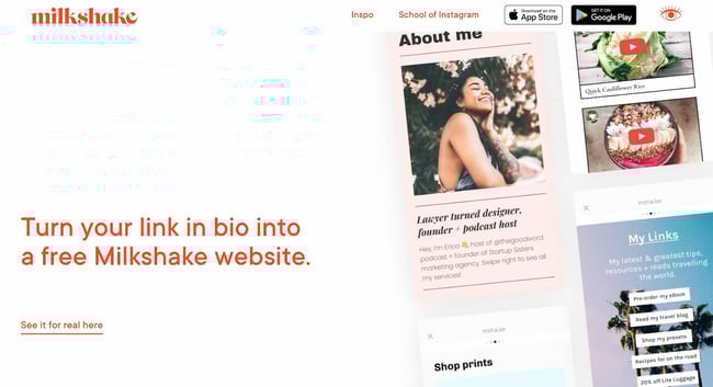 homepage of the orange website milkshake