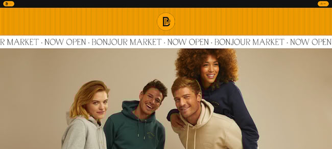 Bonjour Markets retro-inspired website has a bold color scheme with a French feel, making it a unique source of inspiration