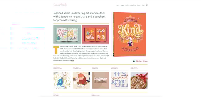 Jessica Hischess website pairs retro-inspired design with a cool color palette and unique illustrations