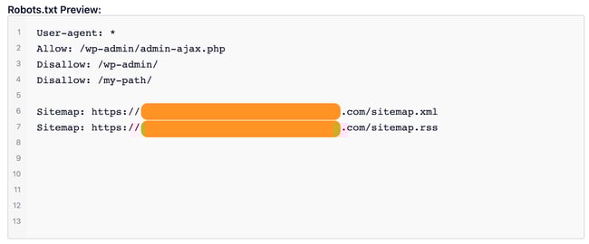 a preview of a modified robots.txt file in wordpress