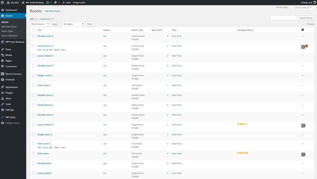 wordpress hotel booking plugin: wp hotel booking interface