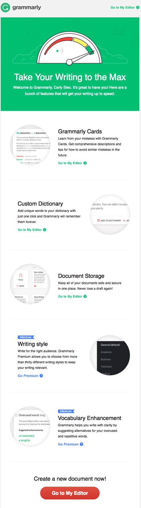 Grammarly Welcome Email