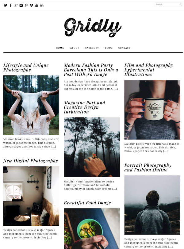 Gridly WordPress theme showing blog in minimalist grid layout-1