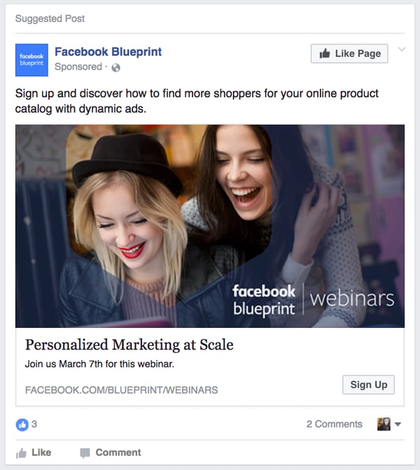 Lead Ad Example on facebook